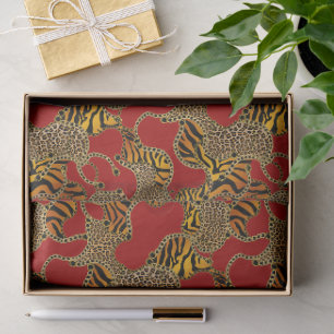 Papel De Seda Rubí Leopardo Barra Barroco de Lujo