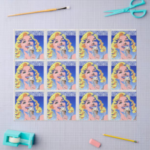 Papel De Seda Rubia Comiendo Helado Colorido Estilo Pop Art Años