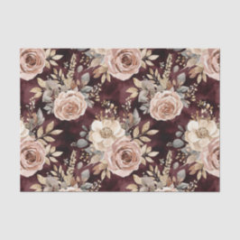 Papel De Seda Rubor Floral Rojo Borgoña