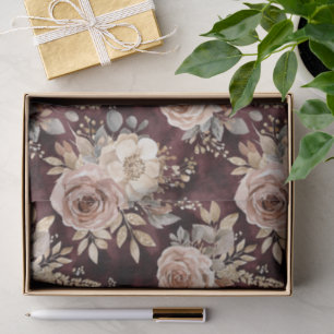 Papel De Seda Rubor Floral Rojo Borgoña