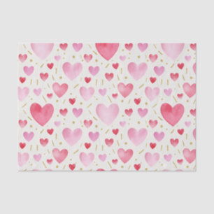 Papel De Seda Rubor Romántico y Corazones de Acuarela Carmesí