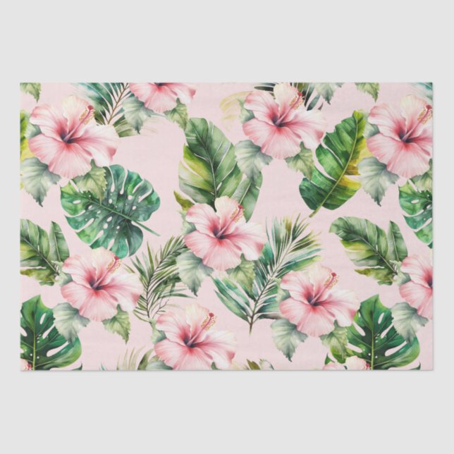 Papel De Seda Rubor Tropical Sale Flores Hibiscus Rosadas (Anverso)