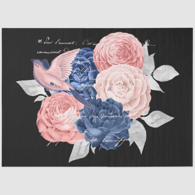 Papel De Seda Rubor y Navy Floral Ephemera Series Design 2 (Anverso)