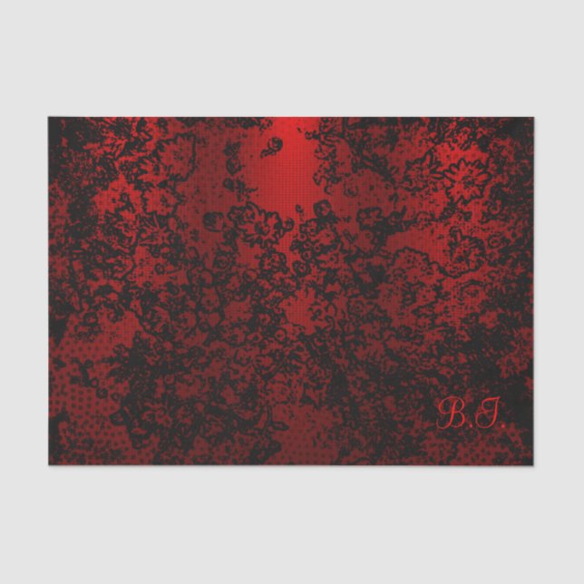 Papel De Seda Ruby rojo negro elegante floral brillante elegante (Anverso)