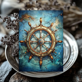 Papel De Seda Ruder de barco marinero vintage de color de agua