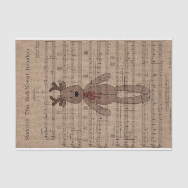 Papel De Seda Rudolph Musical Red Nose Reindeer Teddy Bear (Anverso)