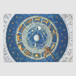 Papel De Seda Rueda Zodiac Estrella de Oro Azul Señales Celestia
