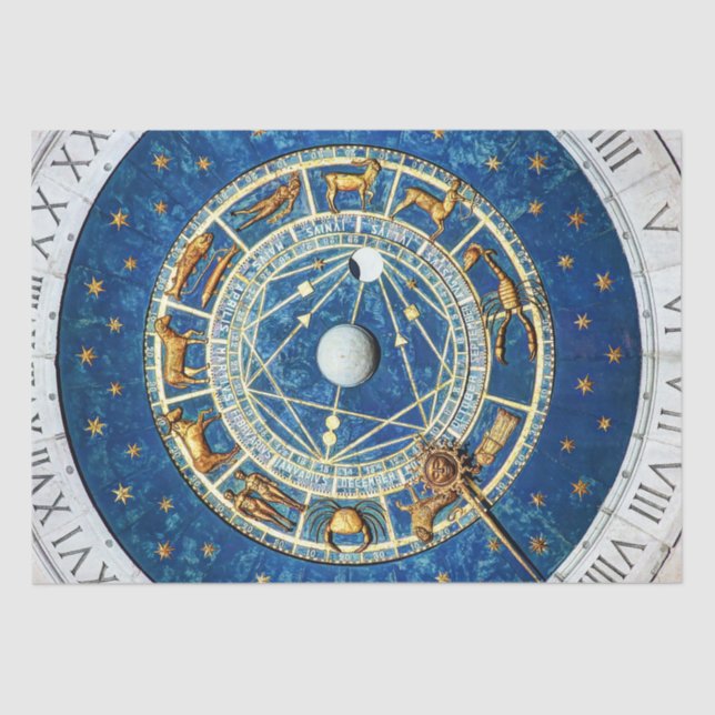 Papel De Seda Rueda Zodiac Estrella de Oro Azul Señales Celestia (Anverso)