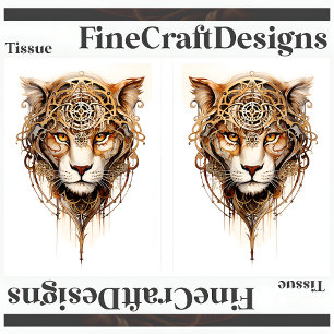 Papel De Seda Ruedas Metálicas Steampunk Tigre Decoupage LR 136