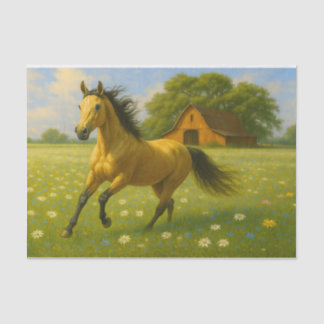 Papel De Seda Running Horse in Barnyard Pasture Decoupage Paper