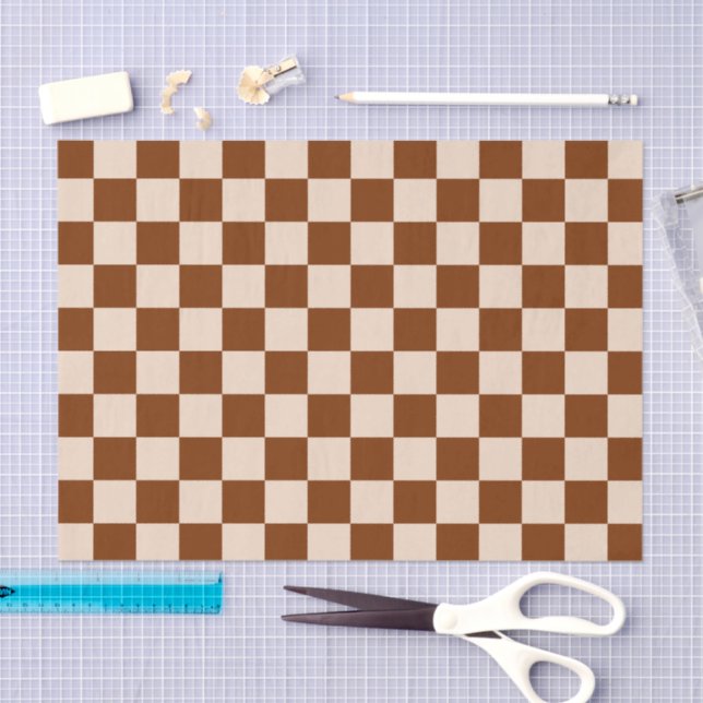 Papel De Seda Rust brown and beige checkerboard pattern (Artesanía)