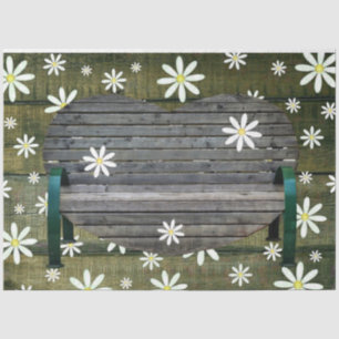 Papel De Seda Rustic Barn Board Daisies Country Bench