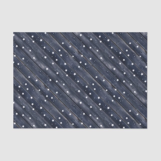 Papel De Seda Rustic Blue Wood Stars  (Anverso)