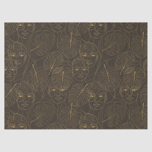 Papel De Seda Rustic Botanical Face Line Pattern (1) (Anverso)