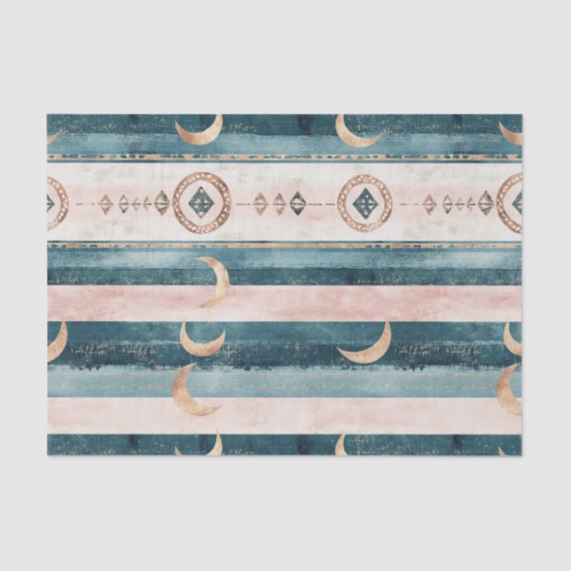 Papel De Seda Rustic Celestial Stripe Moon Sun Earthy (10) (Anverso)