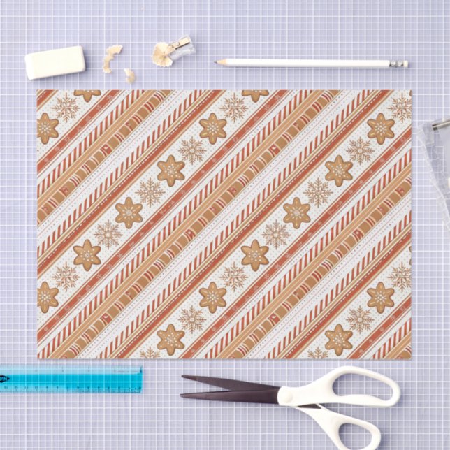 Papel De Seda Rustic Christmas Candy Cane & Gingerbread Pattern (Artesanía)