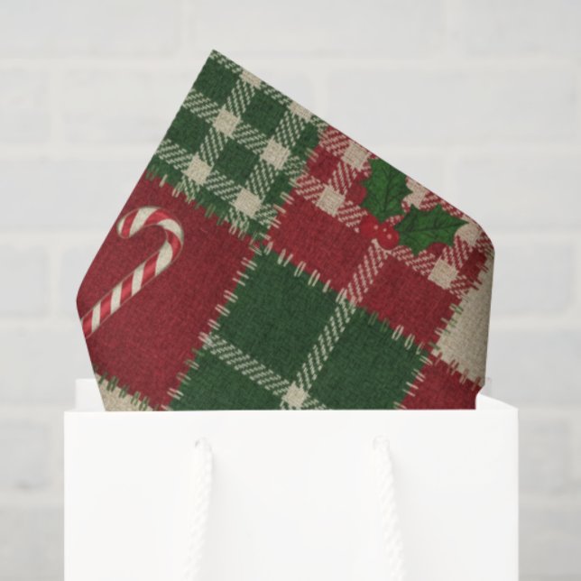 Papel De Seda Rustic Christmas Quilt Plaid (Bolsa de regalo)