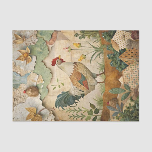 Papel De Seda Rustic Country Collage with Chicken Crafting  (Anverso)