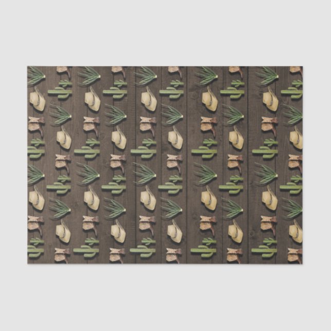 Papel De Seda Rustic Cowboy Western Rodeo Wooden Birday Party (Anverso)