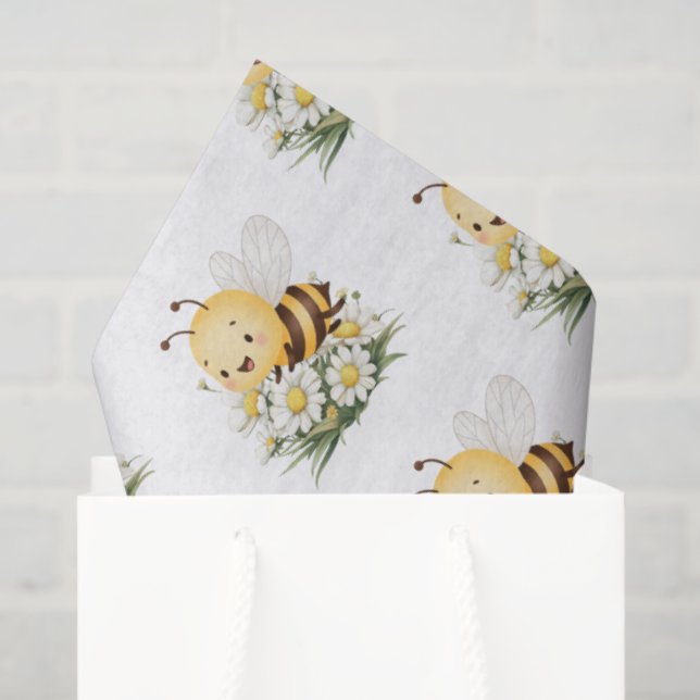 Papel De Seda Rustic Floral Daisy Oh Babee Honey Bee Baby Shower (Bolsa de regalo)