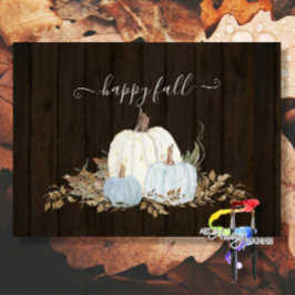 Papel De Seda Rustic Happy Fall Script Dusty Blue White Pumpkins