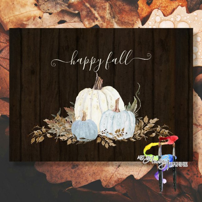 Papel De Seda Rustic Happy Fall Script Dusty Blue White Pumpkins (Subido por el creador)