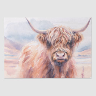 Papel De Seda Rustic Highland Cow – Watercolor Landscape