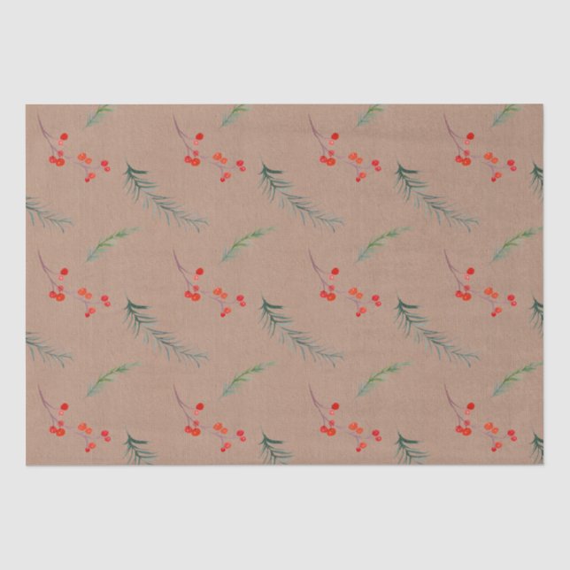 Papel De Seda Rustic Kraft Color Invierno Spruce & Bayas  (Anverso)