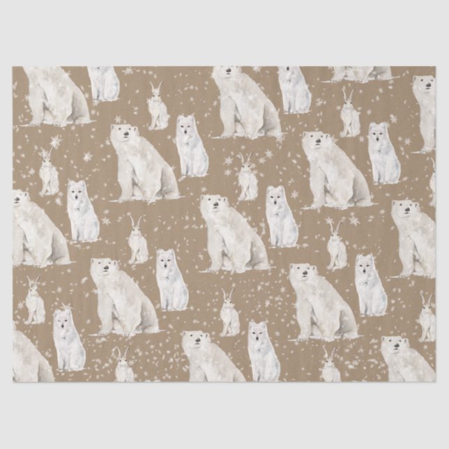 Papel De Seda Rustic Kraft Elegant Arctic Winter Animales nevado (Anverso)