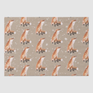 Papel De Seda Rustic Kraft Elegant Snowy Winter Animales Rojo Fo