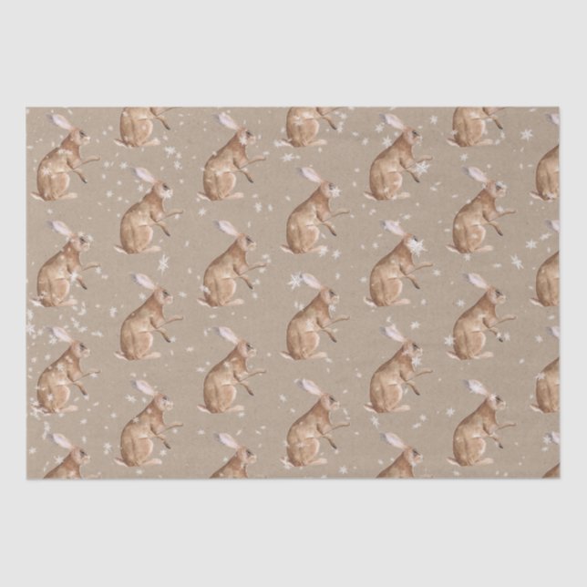 Papel De Seda Rustic Kraft Elegant Snowy Winter Animals (Anverso)
