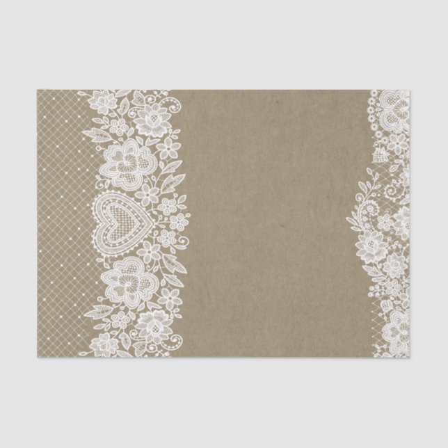 Papel De Seda Rustic Kraft & Lace Granja Casa de Campo Chic (Anverso)