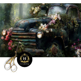 Papel De Seda Rustic Midnight Floral Truck Decoupage