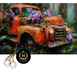 Papel De Seda Rustic Orange Floral Truck Decoupage