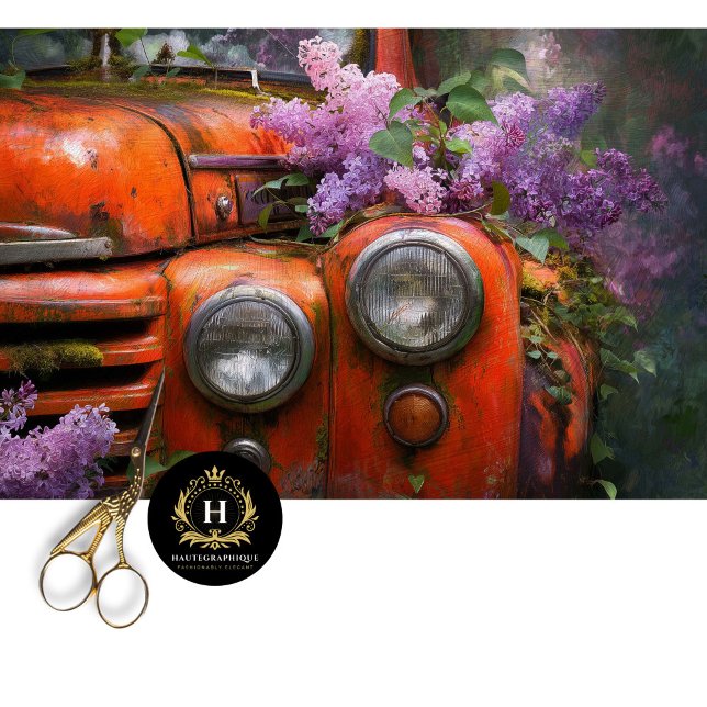 Papel De Seda Rustic Orange Lilac Truck Decoupage (Subido por el creador)