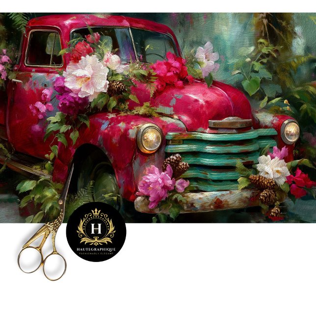 Papel De Seda Rustic Red Floral Truck Decoupage (Subido por el creador)