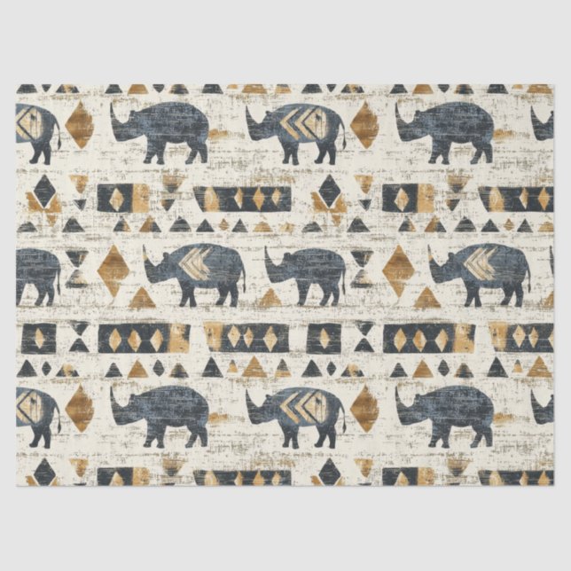 Papel De Seda Rustic Rhino Tribal Pattern (1) (Anverso)