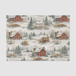 Papel De Seda Rustic Snow Covered Farmhouse Winter Pattern