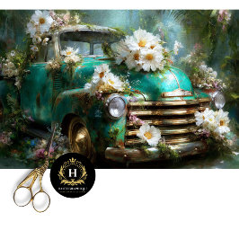 Papel De Seda Rustic Turquoise Floral Truck Decoupage