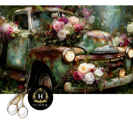 Papel De Seda Rustic Vintage Floral Truck Decoupage