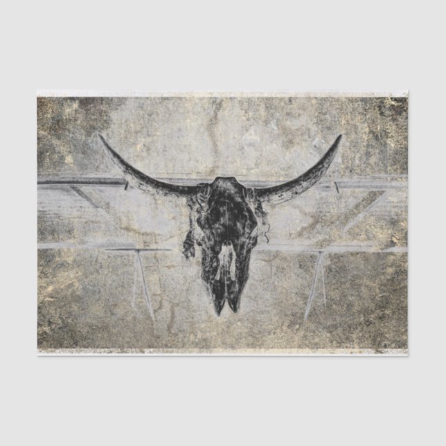 Papel De Seda Rustic Western Cow Skull Black Texpage (Anverso)