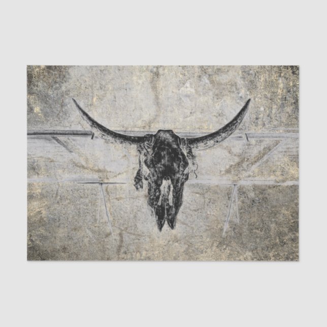 Papel De Seda Rustic Western Cow Skull Black Texpage (Anverso)