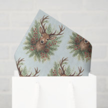 Rustic Woodland Deer Head with Winter Foliage -