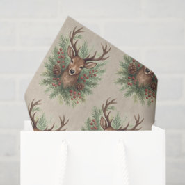 Papel De Seda Rustic Woodland Deer Head with Winter Foliage - 