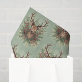 Papel De Seda Rustic Woodland Deer Head with Winter Foliage - 