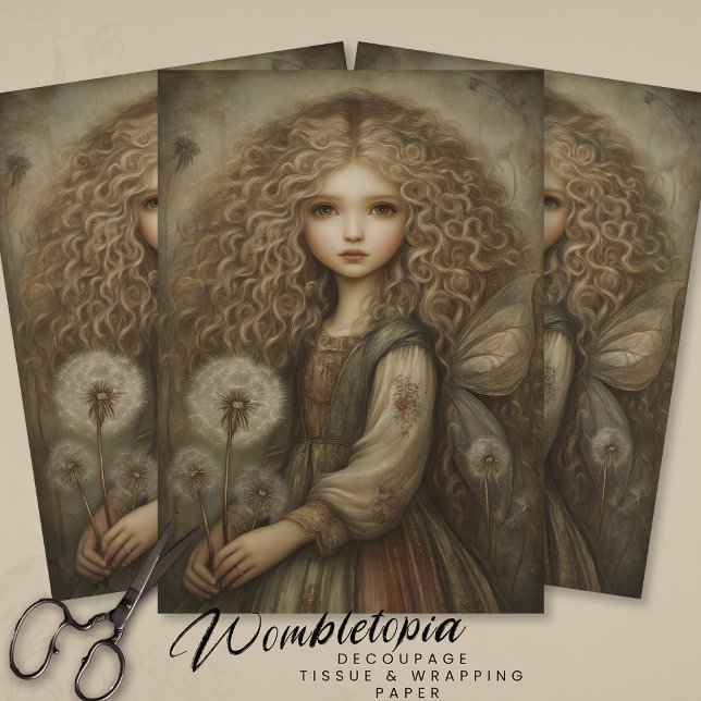 Papel De Seda Rustic Woodland Fairy with Dandelions Fantasy Art (Subido por el creador)