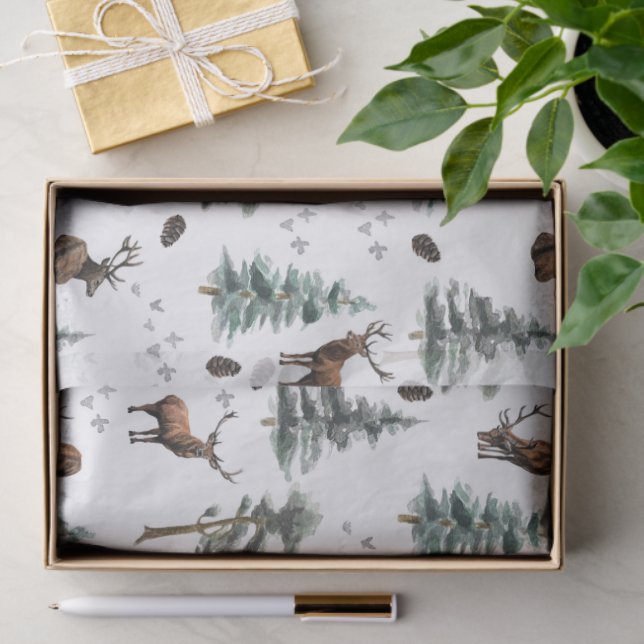 Papel De Seda Rustic Woodland Forest Deer/Buck Christmas  (Regalo )
