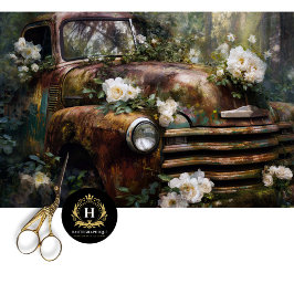 Papel De Seda Rustic Woodland Rose Truck Decoupage