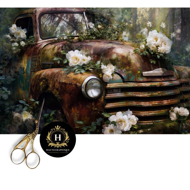 Papel De Seda Rustic Woodland Rose Truck Decoupage (Subido por el creador)