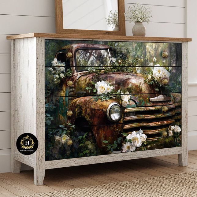 Papel De Seda Rustic Woodland Rose Truck Decoupage (Subido por el creador)